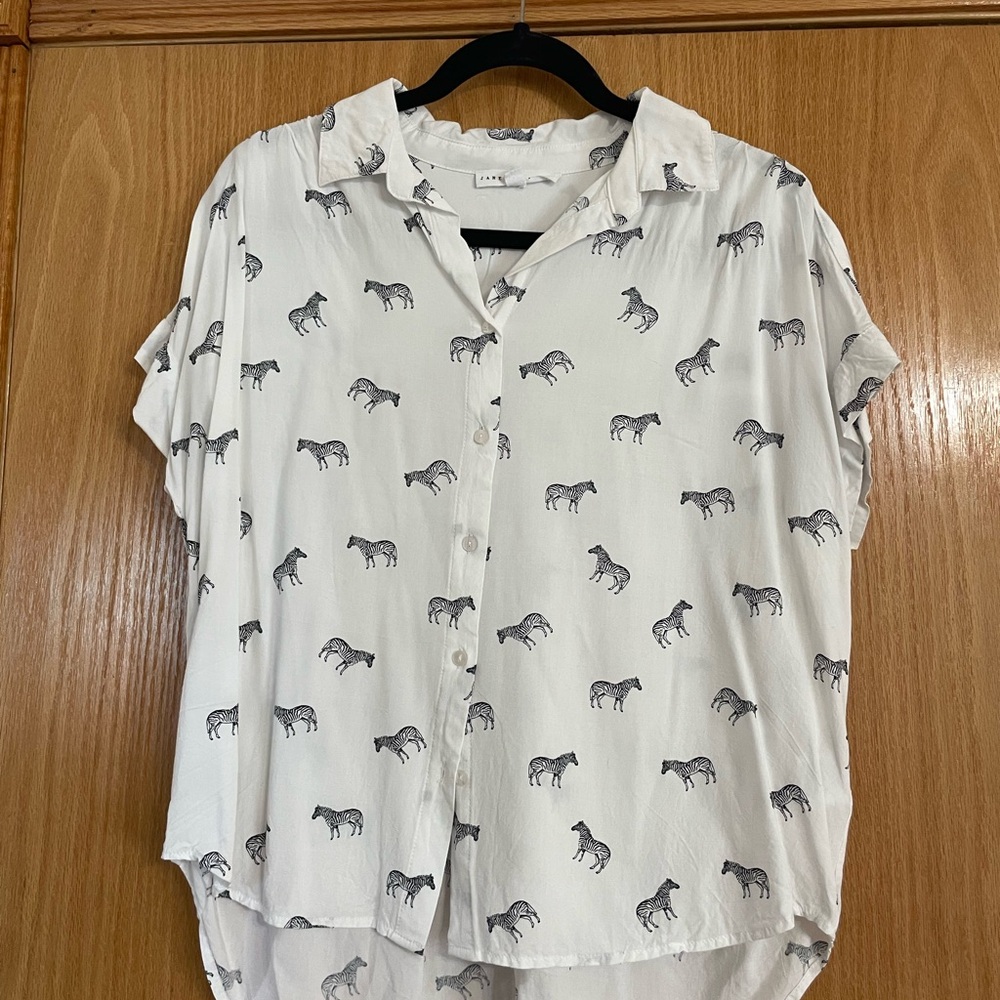 Jane and Delancey White Zebra Print Blouse